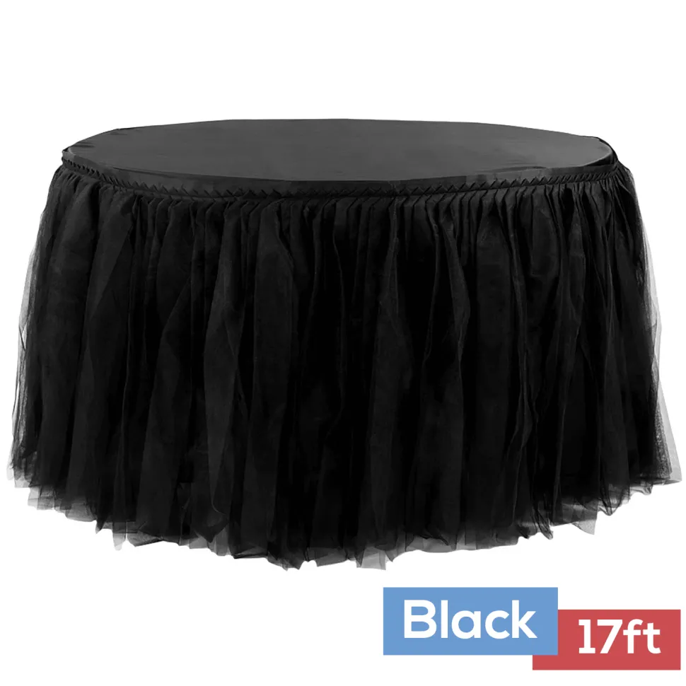 Sheer Tulle Tutu Table Skirt - 17ft long - Black