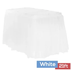 Sheer Tulle Tutu Table Skirt - 21ft long - White