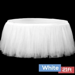 Sheer Tulle Tutu Table Skirt - 21ft long - White