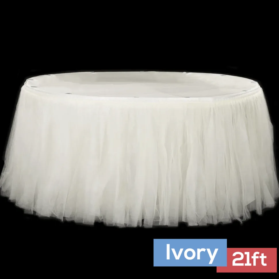 Sheer Tulle Tutu Table Skirt - 21ft long - Ivory