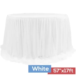 Sheer Two Tone Tulle Table Skirt Extra Long 57" x 17ft - White
