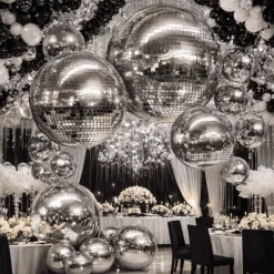 Silver Giant Inflatable Disco Ball Sphere – Maxorb™ Reflective Ceiling Event Decor – Commercial Installation Sizes