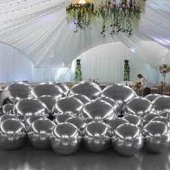 Silver Giant Inflatable Mirror Ball Sphere – Maxorb™ Reflective Ceiling Event Decor – Commercial Installation Sizes