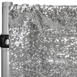Silver Sequin Backdrop Curtain w/ 4" Rod Pocket by Eastern Mills - 14ft Long x 9.5ft Wide