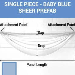 Single Piece - Baby Blue Sheer Prefabricated Ceiling Drape Panel - Choose Length and Drop!