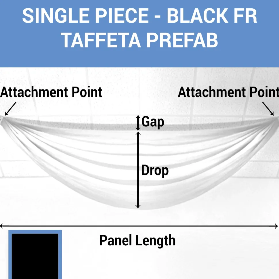 Single Piece - Black Taffeta Prefabricated Ceiling Drape Panel - Choose Length and Drop!