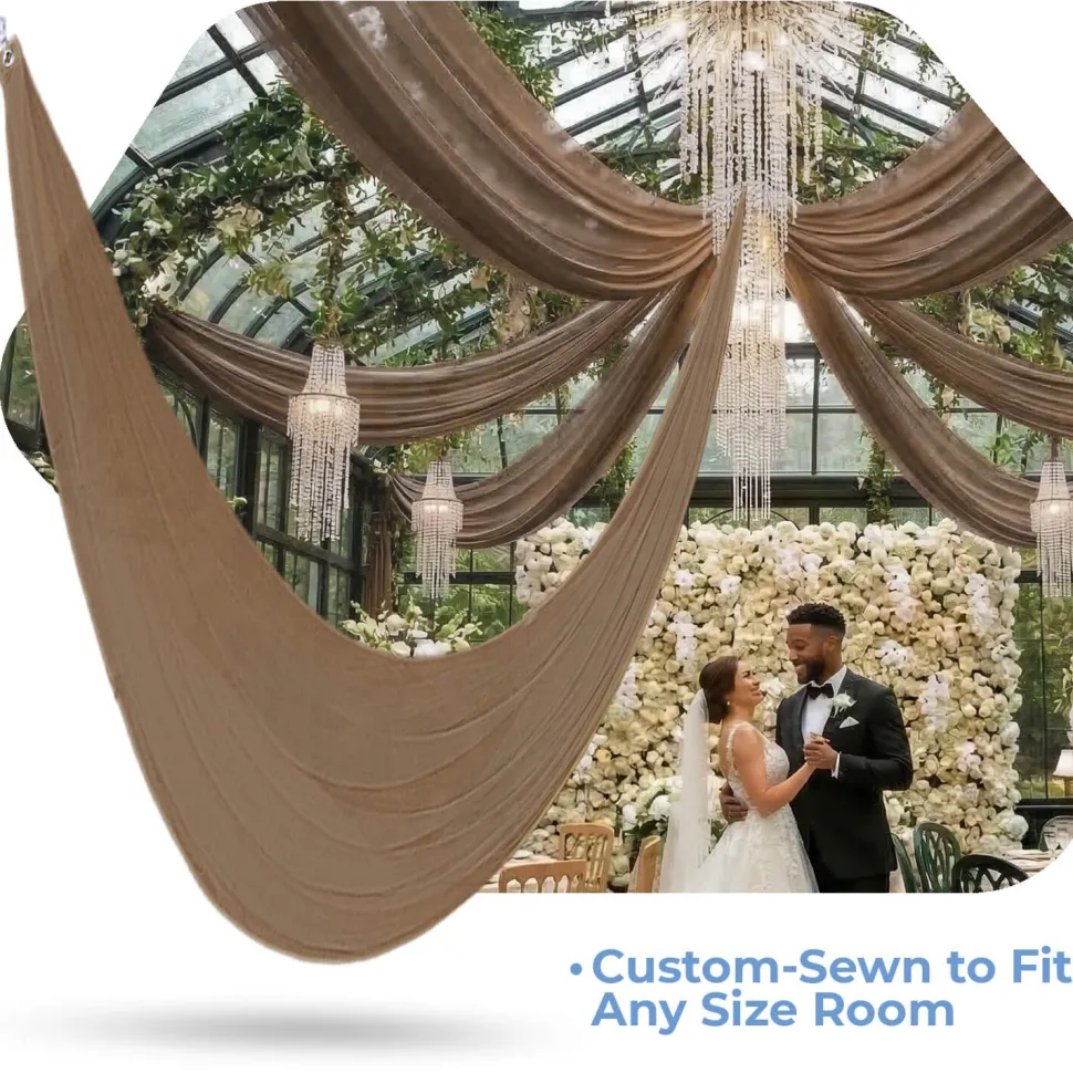 Single Piece - Bronze Taffeta Prefabricated Ceiling Drape Panel - Choose Length and Drop!