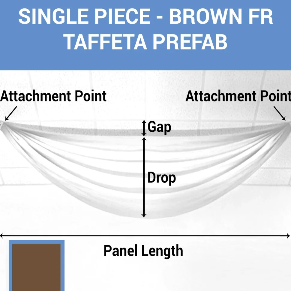 Single Piece - Brown Taffeta Prefabricated Ceiling Drape Panel - Choose Length and Drop!