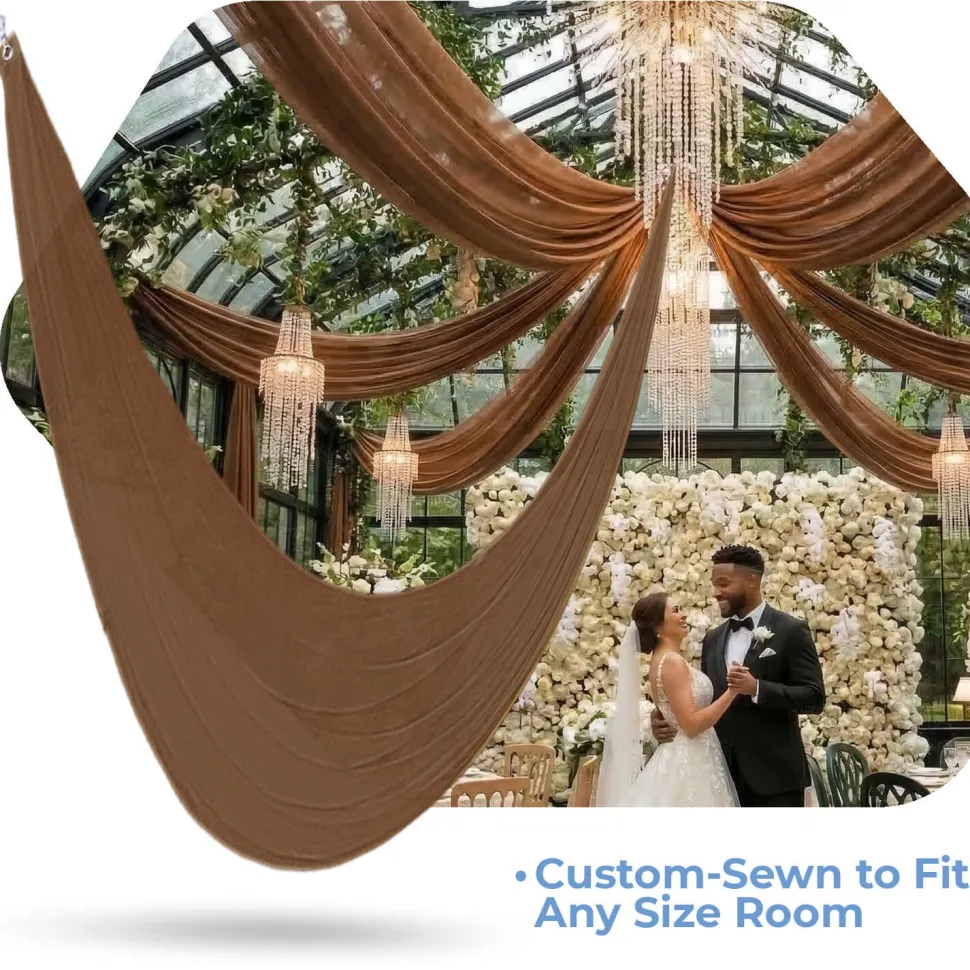 Single Piece - Brown Taffeta Prefabricated Ceiling Drape Panel - Choose Length and Drop!
