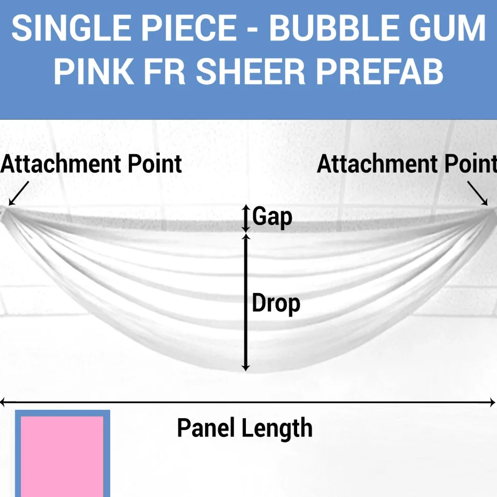 Single Piece -Bubble Gum Pink FR Sheer Prefabricated Ceiling Drape Panel - Choose Length and Drop!