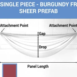 Single Piece -Burgundy FR Sheer Prefabricated Ceiling Drape Panel - Choose Length and Drop!