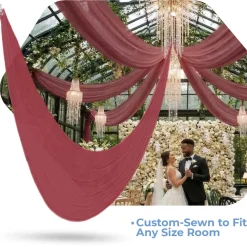 Single Piece - Burgundy Taffeta Prefabricated Ceiling Drape Panel - Choose Length and Drop!