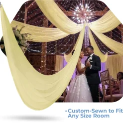 Single Piece -Butter Yellow FR Sheer Prefabricated Ceiling Drape Panel - Choose Length and Drop!