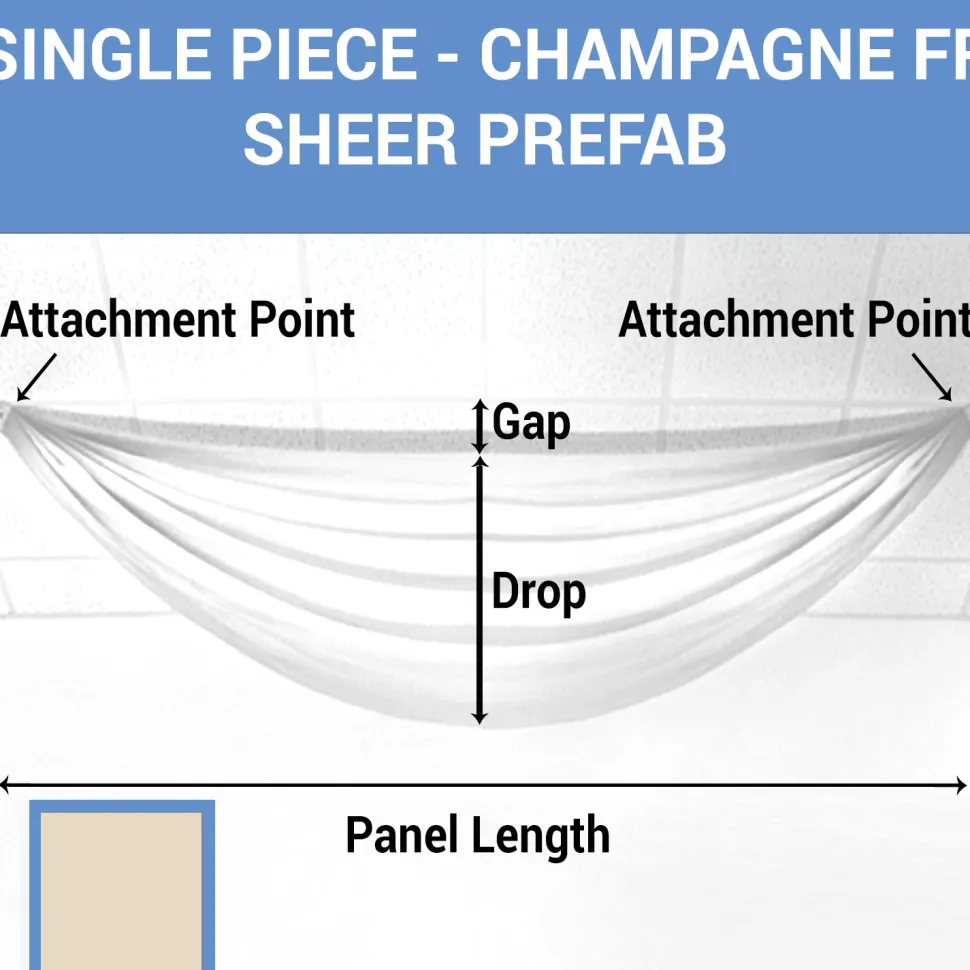 Single Piece -Champagne FR Sheer Prefabricated Ceiling Drape Panel - Choose Length and Drop!
