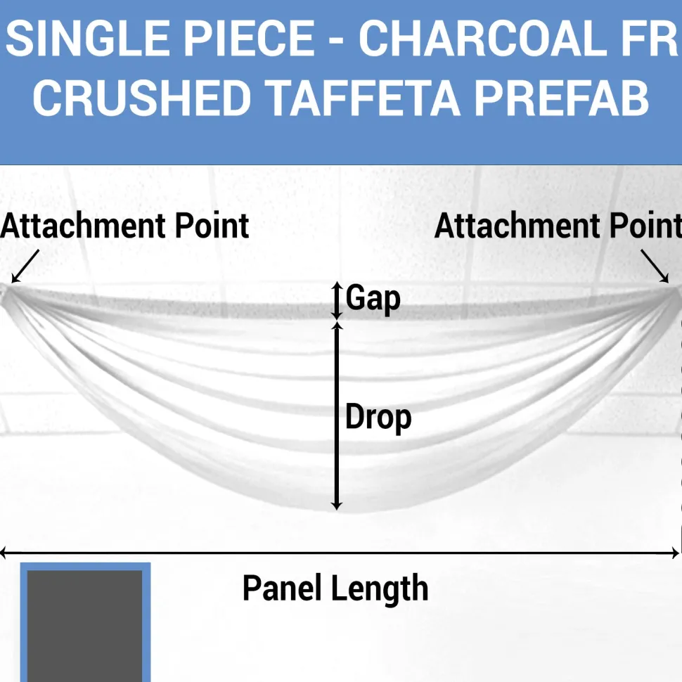 Single Piece - Charcoal Crushed Taffeta Prefabricated Ceiling Drape Panel - Choose Length and Drop!