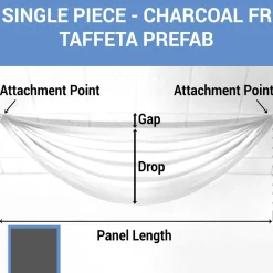 Single Piece - Charcoal Taffeta Prefabricated Ceiling Drape Panel - Choose Length and Drop!