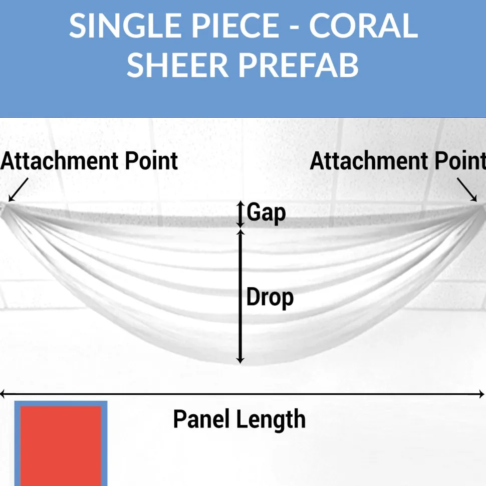 Single Piece -Coral FR Sheer Prefabricated Ceiling Drape Panel - Choose Length and Drop!