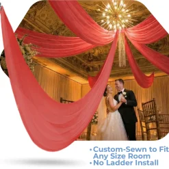 Single Piece -Coral Sheer Prefabricated Ceiling Drape Panel - Choose Length and Drop!