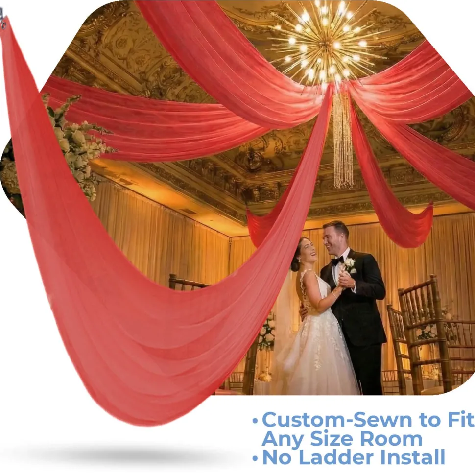 Single Piece -Coral Sheer Prefabricated Ceiling Drape Panel - Choose Length and Drop!