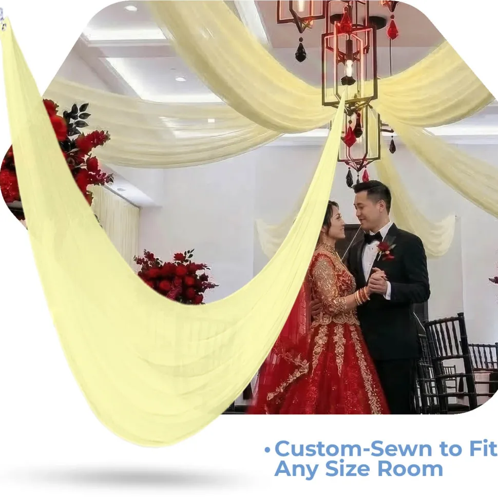 Single Piece - Cream Crushed Taffeta Prefabricated Ceiling Drape Panel - Choose Length and Drop!