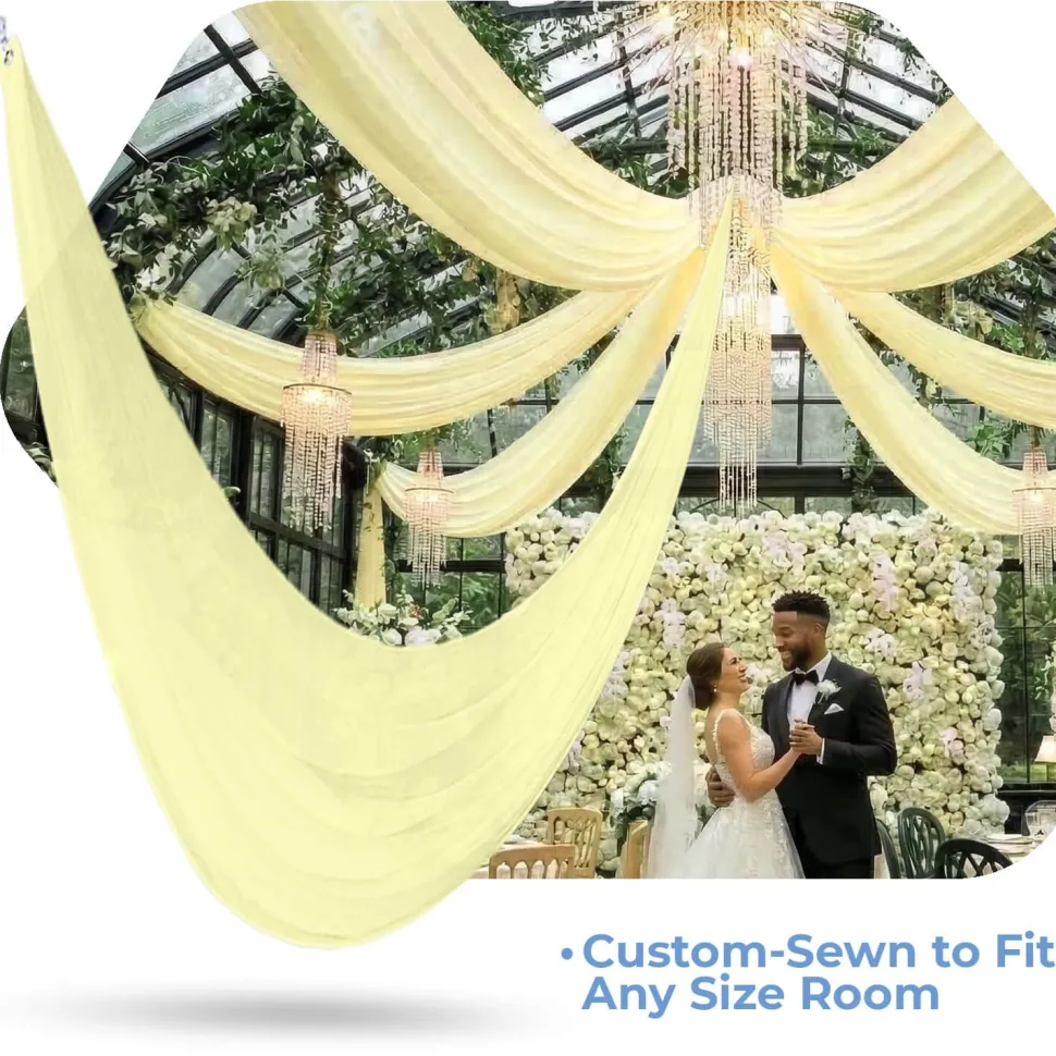 Single Piece - Cream Taffeta Prefabricated Ceiling Drape Panel - Choose Length and Drop!