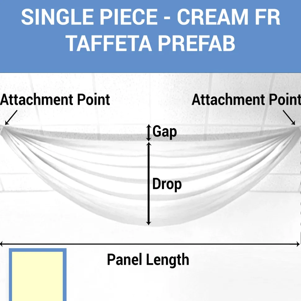 Single Piece - Cream Taffeta Prefabricated Ceiling Drape Panel - Choose Length and Drop!