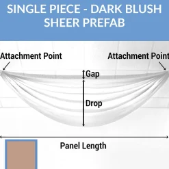 Single Piece -Dark Blush FR Sheer Prefabricated Ceiling Drape Panel - Choose Length and Drop!