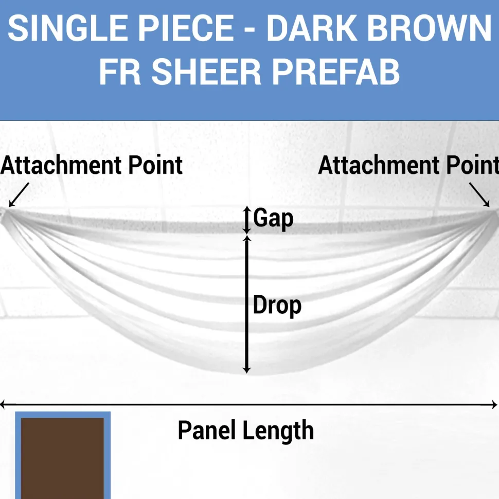 Single Piece -Dark Brown FR Sheer Prefabricated Ceiling Drape Panel - Choose Length and Drop!