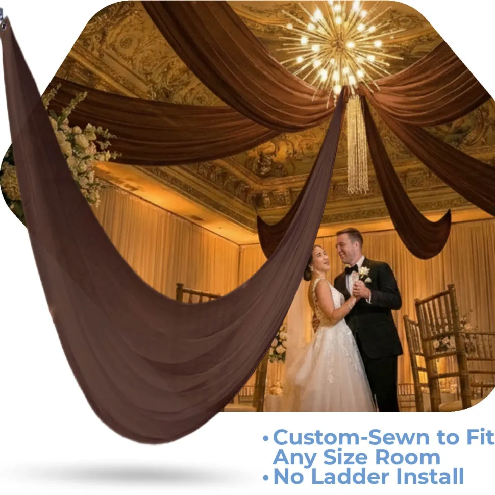 Single Piece - Dark Brown Sheer Prefabricated Ceiling Drape Panel - Choose Length and Drop!