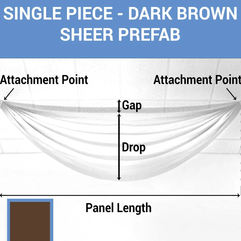 Single Piece - Dark Brown Sheer Prefabricated Ceiling Drape Panel - Choose Length and Drop!