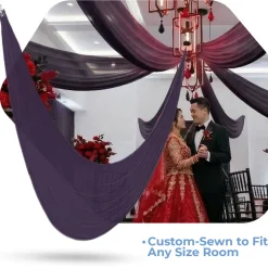 Single Piece - Dark Purple Crushed Taffeta Prefabricated Ceiling Drape Panel - Choose Length and Drop!