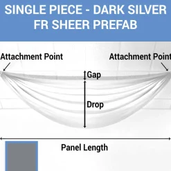 Single Piece -Dark Silver FR Sheer Prefabricated Ceiling Drape Panel - Choose Length and Drop!