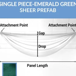 Single Piece -Emerald Green Sheer Prefabricated Ceiling Drape Panel - Choose Length and Drop!