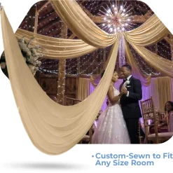 Single Piece -Gold FR Sheer Prefabricated Ceiling Drape Panel - Choose Length and Drop!
