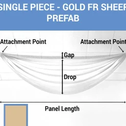 Single Piece -Gold FR Sheer Prefabricated Ceiling Drape Panel - Choose Length and Drop!