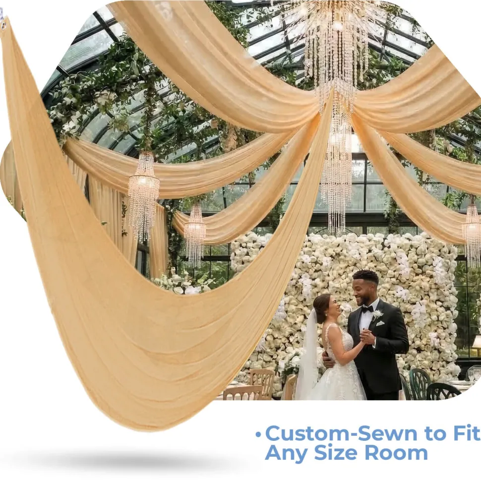 Single Piece - Gold Taffeta Prefabricated Ceiling Drape Panel - Choose Length and Drop!