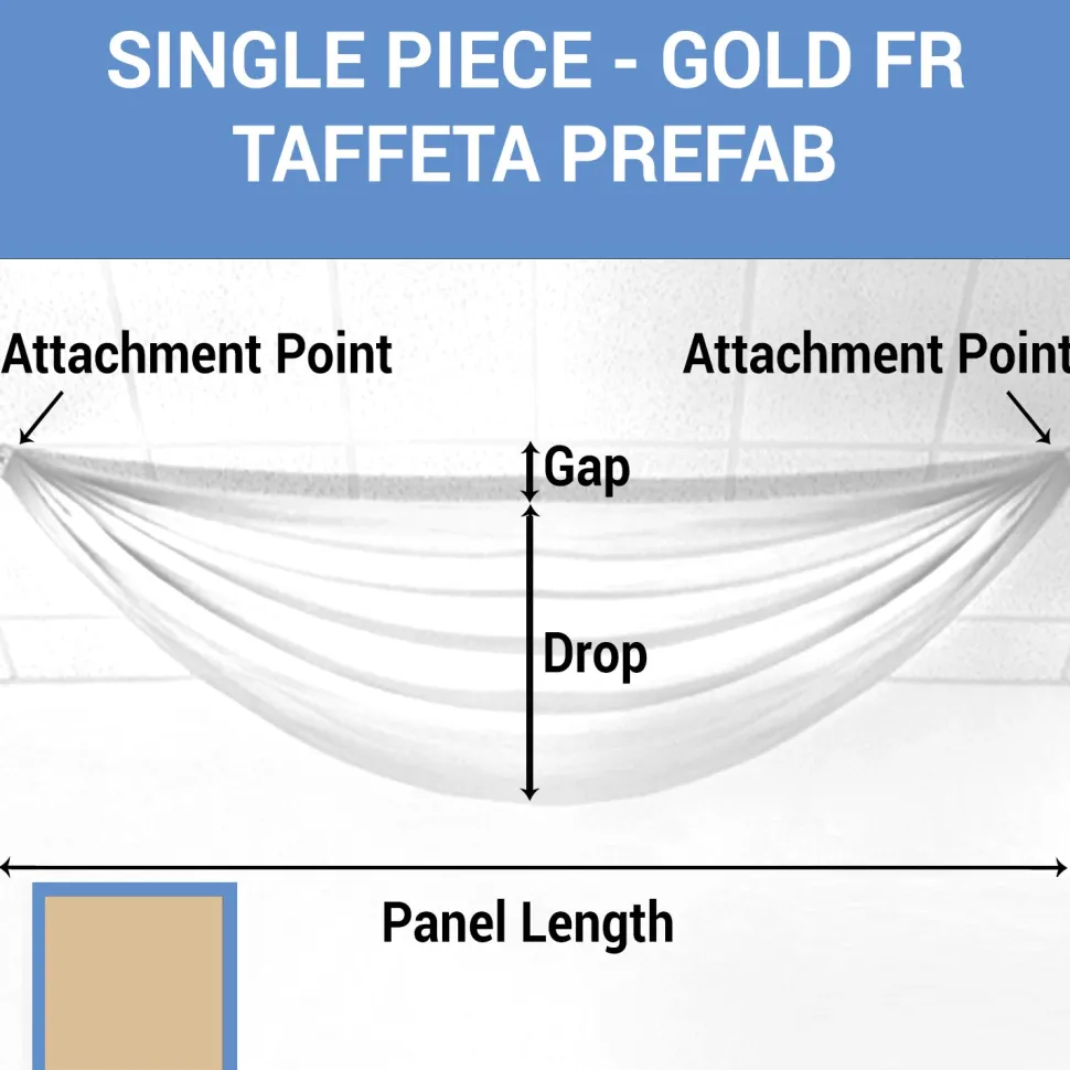 Single Piece - Gold Taffeta Prefabricated Ceiling Drape Panel - Choose Length and Drop!
