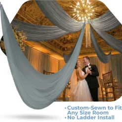 Single Piece -Grey Blue Sheer Prefabricated Ceiling Drape Panel - Choose Length and Drop!