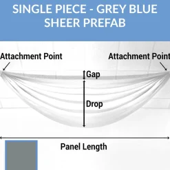 Single Piece -Grey Blue Sheer Prefabricated Ceiling Drape Panel - Choose Length and Drop!