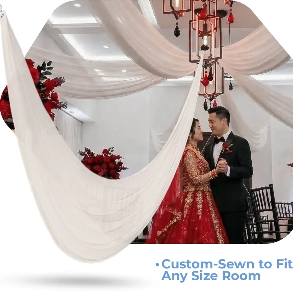 Single Piece - Ivory Crushed Taffeta Prefabricated Ceiling Drape Panel - Choose Length and Drop!
