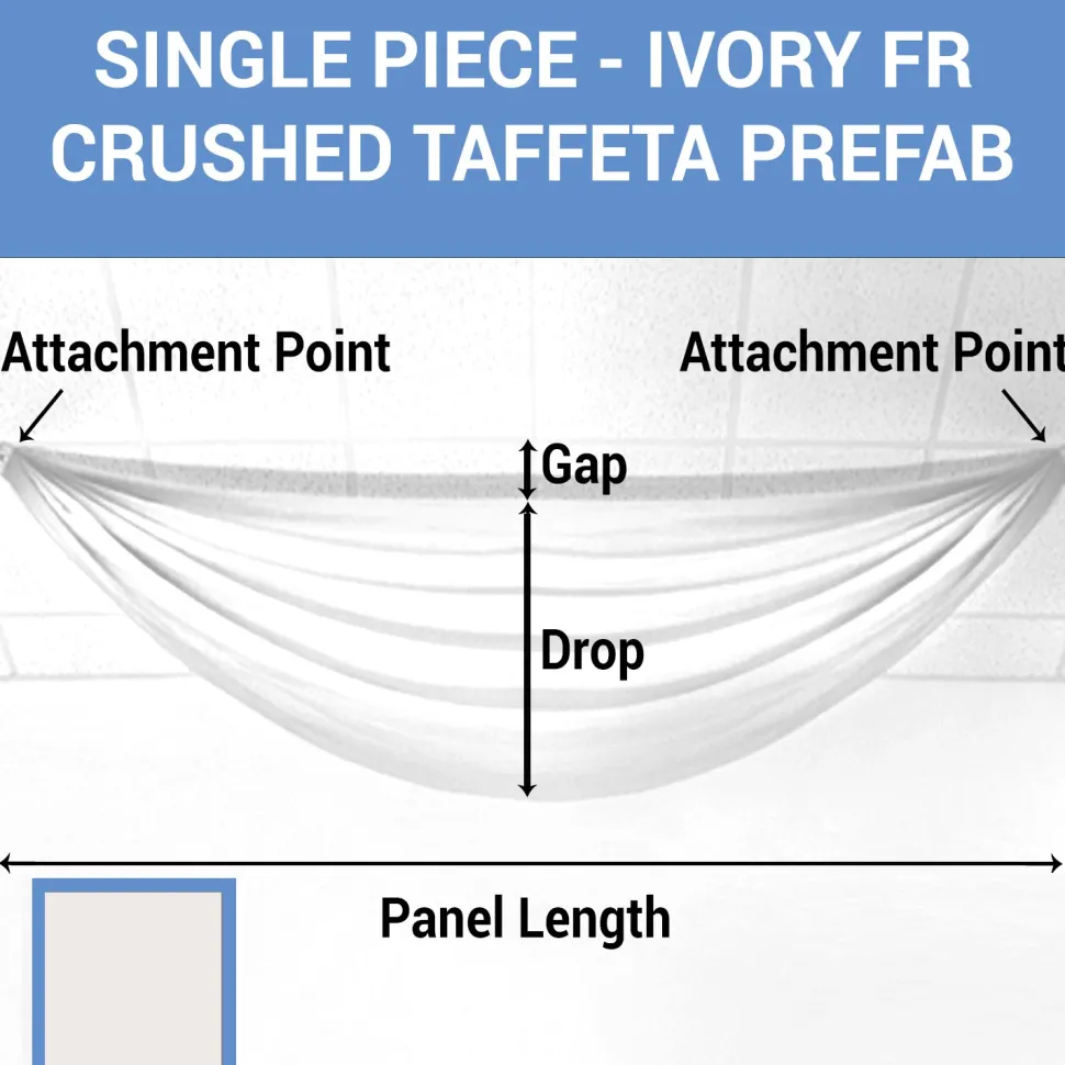 Single Piece - Ivory Crushed Taffeta Prefabricated Ceiling Drape Panel - Choose Length and Drop!