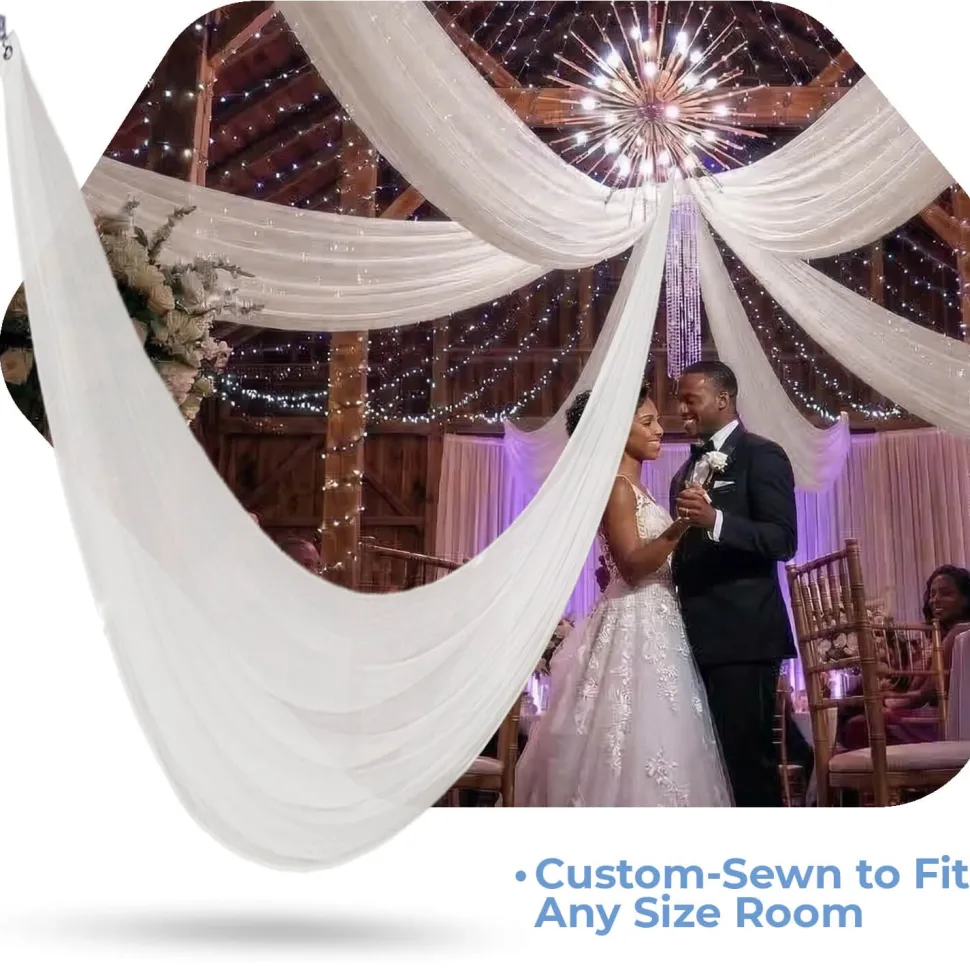 Single Piece -Ivory FR Sheer Prefabricated Ceiling Drape Panel - Choose Length and Drop!