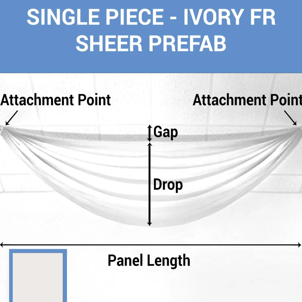 Single Piece -Ivory FR Sheer Prefabricated Ceiling Drape Panel - Choose Length and Drop!