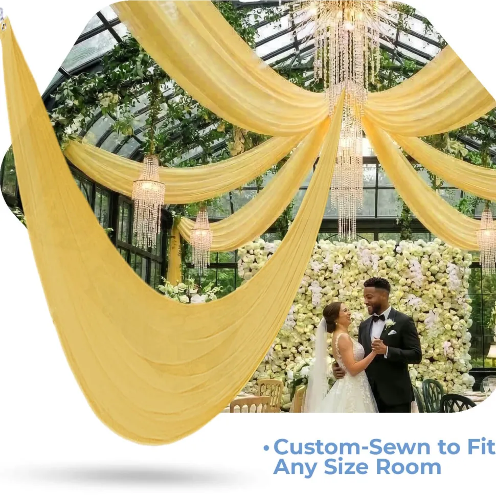 Single Piece - Light Gold Taffeta Prefabricated Ceiling Drape Panel - Choose Length and Drop!