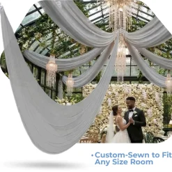 Single Piece - Light Silver Taffeta Prefabricated Ceiling Drape Panel - Choose Length and Drop!