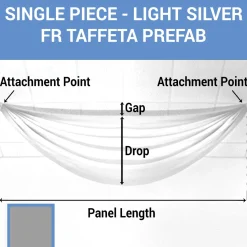 Single Piece - Light Silver Taffeta Prefabricated Ceiling Drape Panel - Choose Length and Drop!