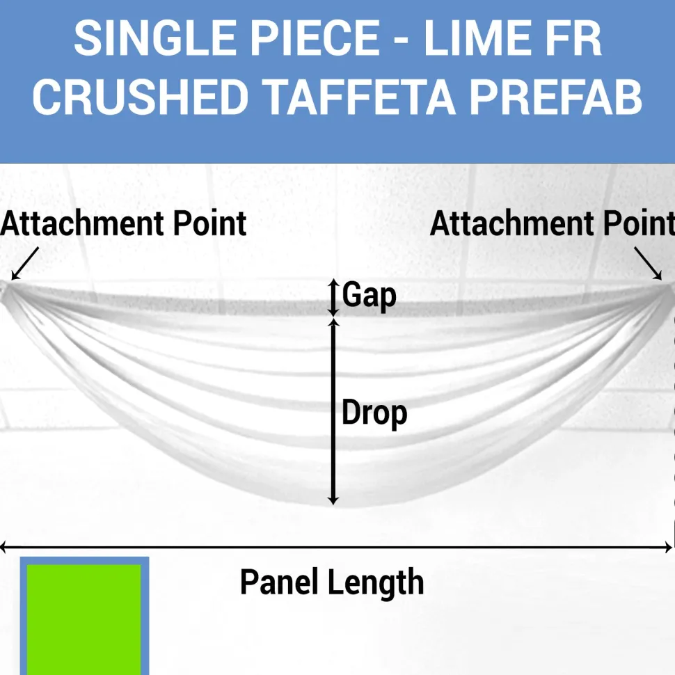 Single Piece - Lime Crushed Taffeta Prefabricated Ceiling Drape Panel - Choose Length and Drop!