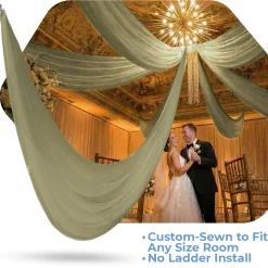 Single Piece -Moss Sheer Prefabricated Ceiling Drape Panel - Choose Length and Drop!