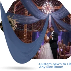Single Piece -Navy Blue FR Sheer Prefabricated Ceiling Drape Panel - Choose Length and Drop!