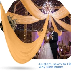 Single Piece -Orange FR Sheer Prefabricated Ceiling Drape Panel - Choose Length and Drop!